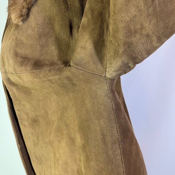 Vintage 60s Jacqueline's Feminine Apparel Memphis Nubuck Leather Coat Fur Collar - Picture 10 of 16